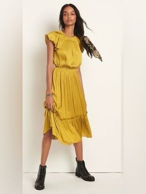 Current Air XS Mustard Yellow Flutter Sleeve Midi Dress